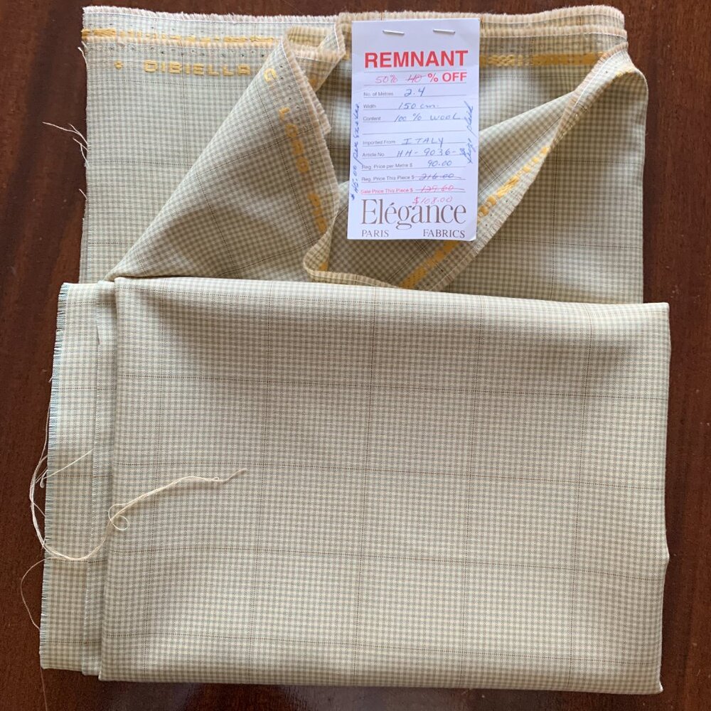Pure Wool Taupe Blue Check Dibiella & Loro Piana Luxury Designer Fabric - Picture 8 of 14